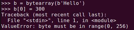 그림 6. 파이썬 bytearray에서 값 변경 범위 벗어날 때 발생하는 ValueError