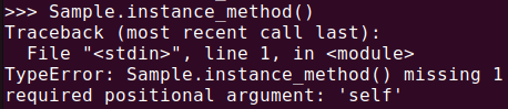 그림 2. 파이썬 클래스에서 직접 인스턴스 메서드 실행하는 경우 발생하는 TypeError