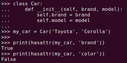 Figure 1. Checking attribute existence with Python hasattr() function