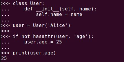 Figure 2. Adding attributes dynamically if they do not exist with hasattr()