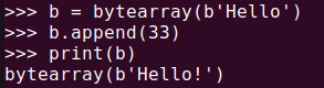 그림 3. 파이썬 바이트 배열에 값 추가하기