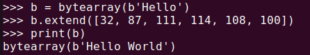 그림 4. 파이썬 바이트 배열에 extend() 메서드로 여러 값 추가하기
